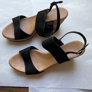 UGG Women's Elena Cork Wedge Sandal Black Slingback Size 10